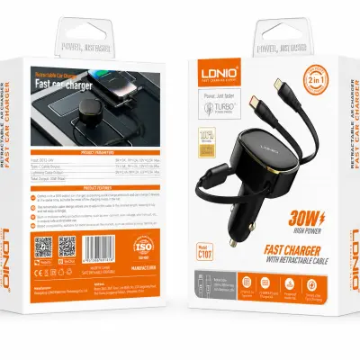 30W Wired Type-C OR Lightning Ultra Fast Car Charger C107