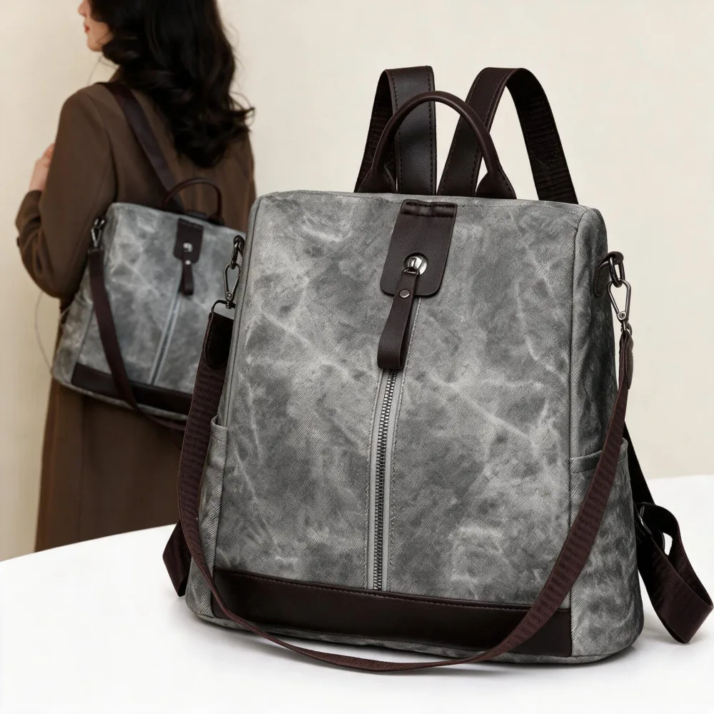 Sac à Dos Femme Antivol en Tissu Vintage avec Fermeture Arrière SACKDS39MR - حقيبة ظهر نسائية كاجوال متعددة الاستخدامات