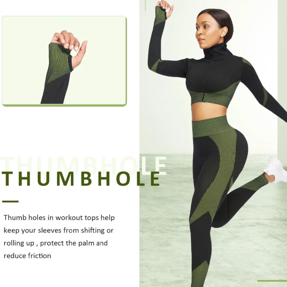 Ensembles d'entraînement pour femmes - Tenue de gymnastique sans couture à 2 pièces Vert