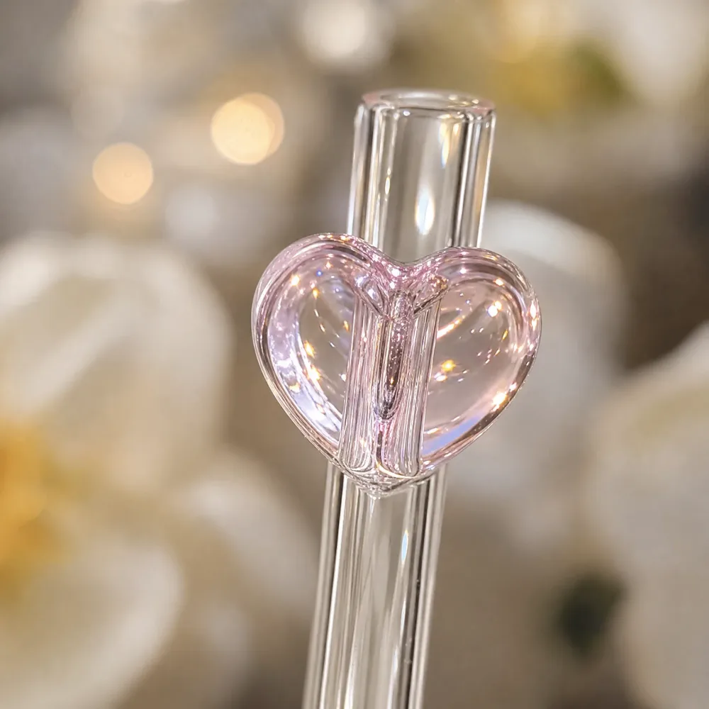 Set de Pailles en Verre Réutilisables – Motif Cœur