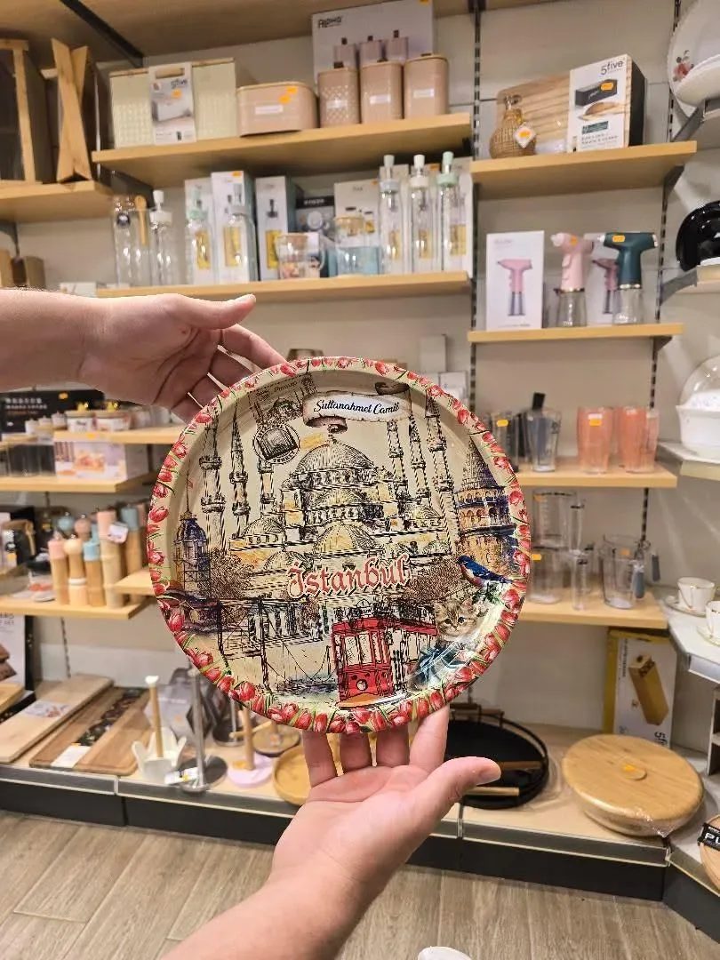 Plateau de Service Rond Décoratif – Motif Istanbul