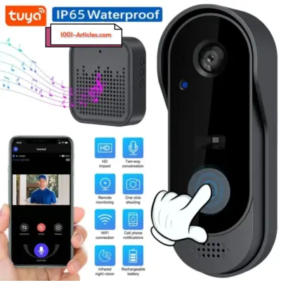 Tuya Smart Wi-Fi, Sonnette video avec caméra sans fil, Interphone, HD, vision nocturne.