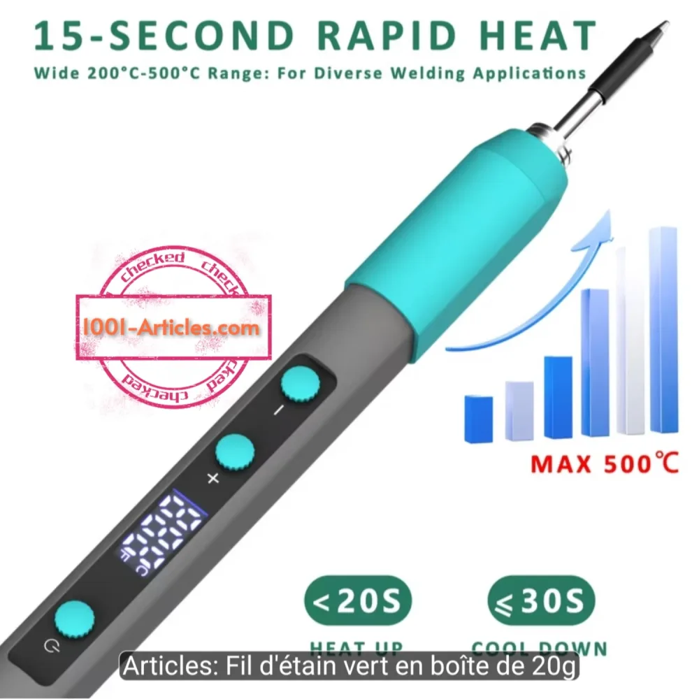 Fer à souder électrique portable, écran LED, Température réglable, USB Type C.