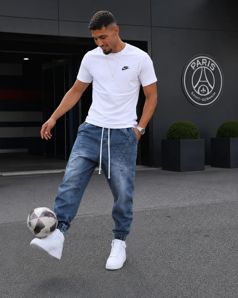 blue denim jogger pants