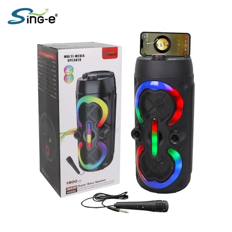 Sing-E ZQS4292 Portable Wireless Blue Tooth haut-parleur Outdoor Live Karaoke DJ KTV Party RVB LED Microphone