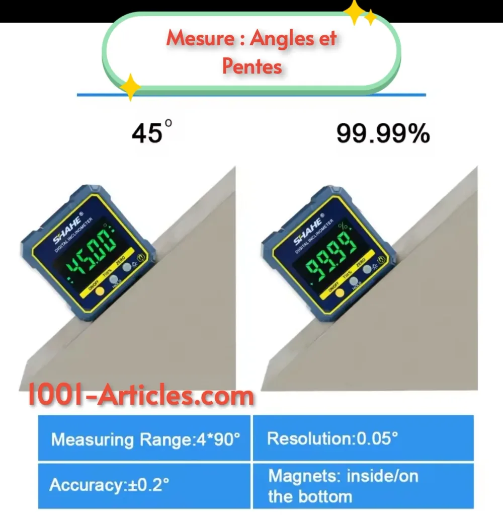 Inclinomètre numérique, base magnétique, mesure d'angles et pentes, écran LCD