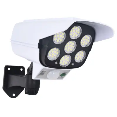 مصباح LED شمسي مقاوم للماء بتقنية SMD 77، مصباح خارجي للحديقة أو الشارع، مصباح حائط يعمل بالطاقة الشمسية على شكل كاميرا وهمية، مصابيح خارجية
