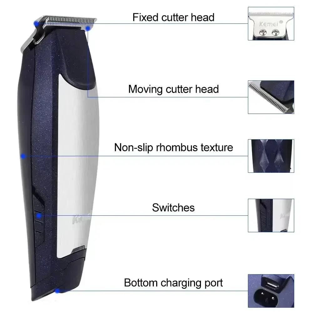 Kemei KM-5021 Tondeuse rechargeable USB – 3 guides 1/2/3 mm