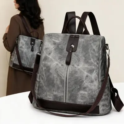 Sac à Dos Femme Antivol en Tissu Vintage avec Fermeture Arrière SACKDS39GR - حقيبة ظهر نسائية كاجوال متعددة الاستخدامات