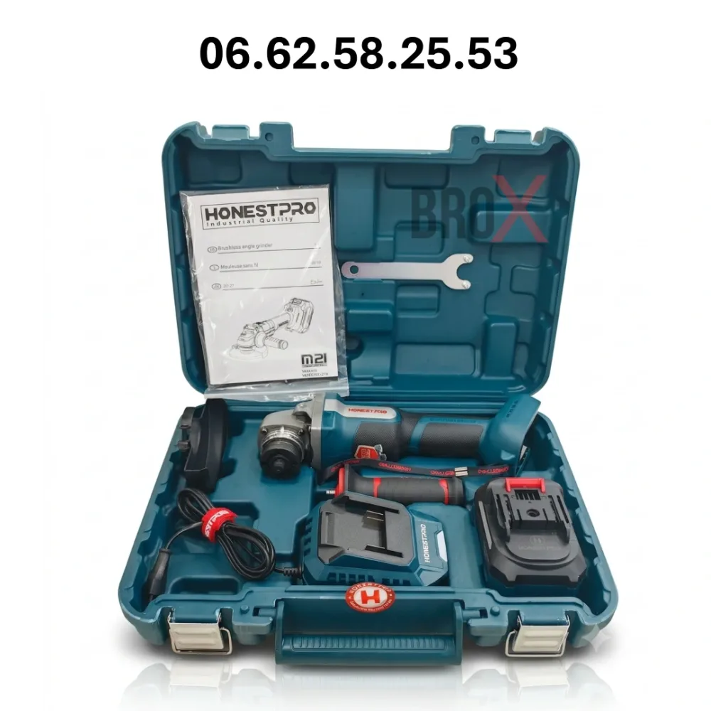 Meuleuse d’angle sans-fil brushless 21v HONESTPRO YAE6115