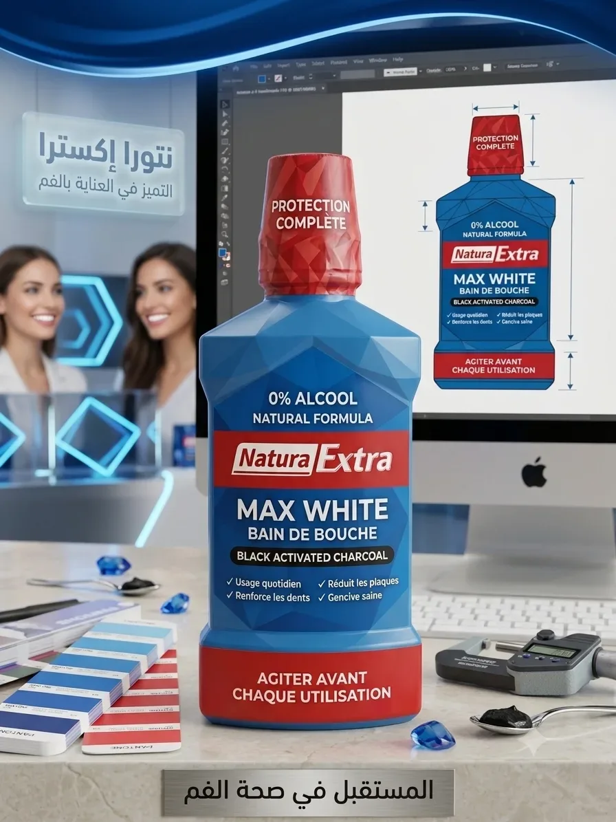 غسول الفم "Natura Extra" بنكهة الفحم النشط (Max White).