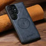 Case anti-choc S24 Ultra / S25 Ultra — جلد صناعي فاخر ،  يدعم الشحن الاسلكي بدون نزع  الكوفر