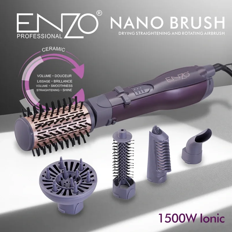مجموعة فرشاة تصفيف الشعر ENZO EN-4136 الجديدة 5 في 1، تتضمن مشطًا دوارًا أوتوماتيكيًا لتمليس الشعر المجعد، ومجفف شعر، ومجفف شعر، وفرشاة، وأداة تكثيف الشعر بخطوة واحدة.