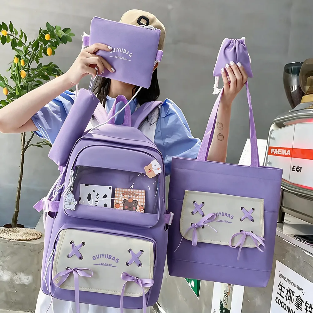 Sac à Dos Multifonctionnel Kawaii Grand Volume Imperméable et Résistant 5Pcs Bleu SACKDS11BL - حقيبة ظهر بعدة قطع بتصميم كاوايي