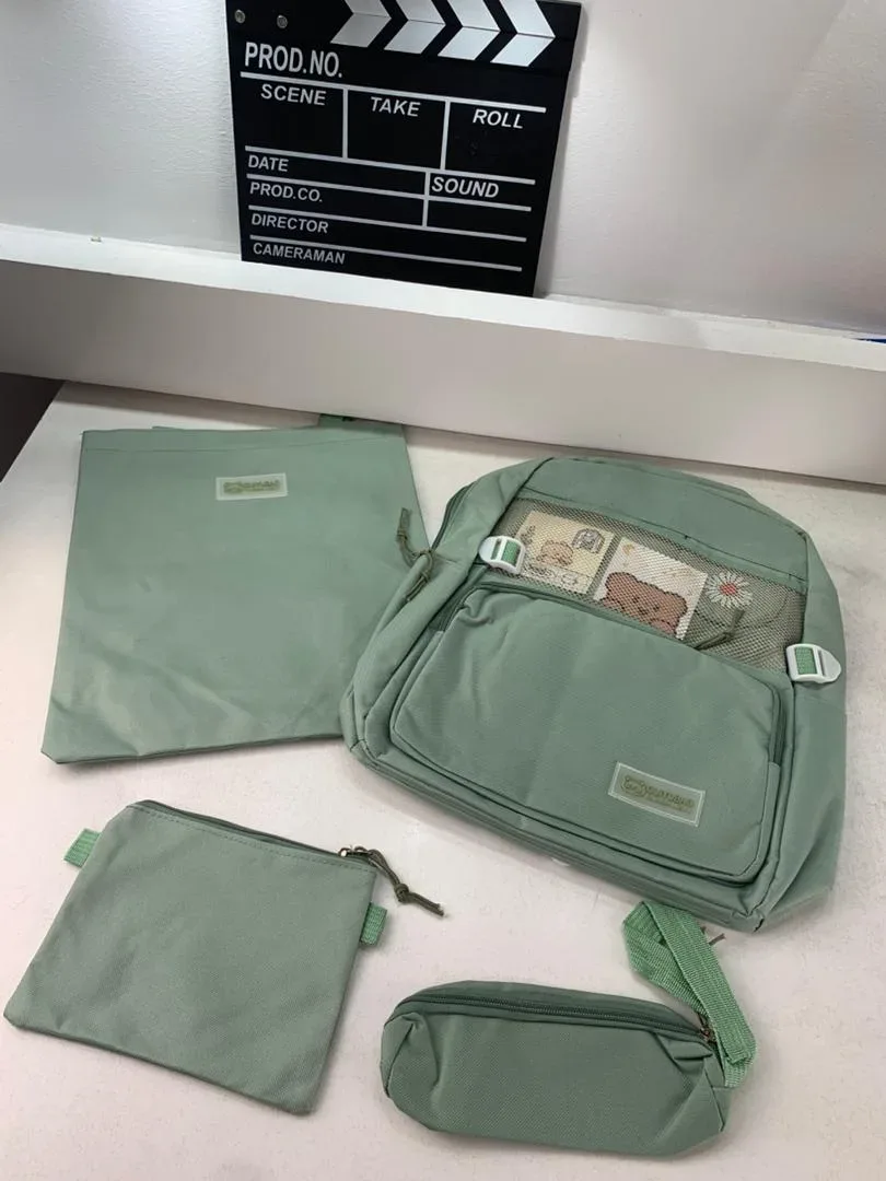 Ensemble de sacs d’école Kawai pour adolescents 4Pcs Guiyu V4 Vert – محفظة 4 قطع كاواي أخضر