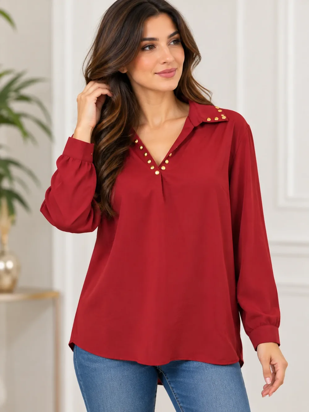 Chemisier femme DeFacto bordeaux avec détails dorés – Taille M