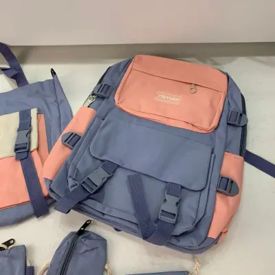 Ensemble de sacs d’école Kawai pour adolescents 5Pcs YISIYUAN Rose et Bleu – محفظة 5 قطع كاواي أزرق ووردي