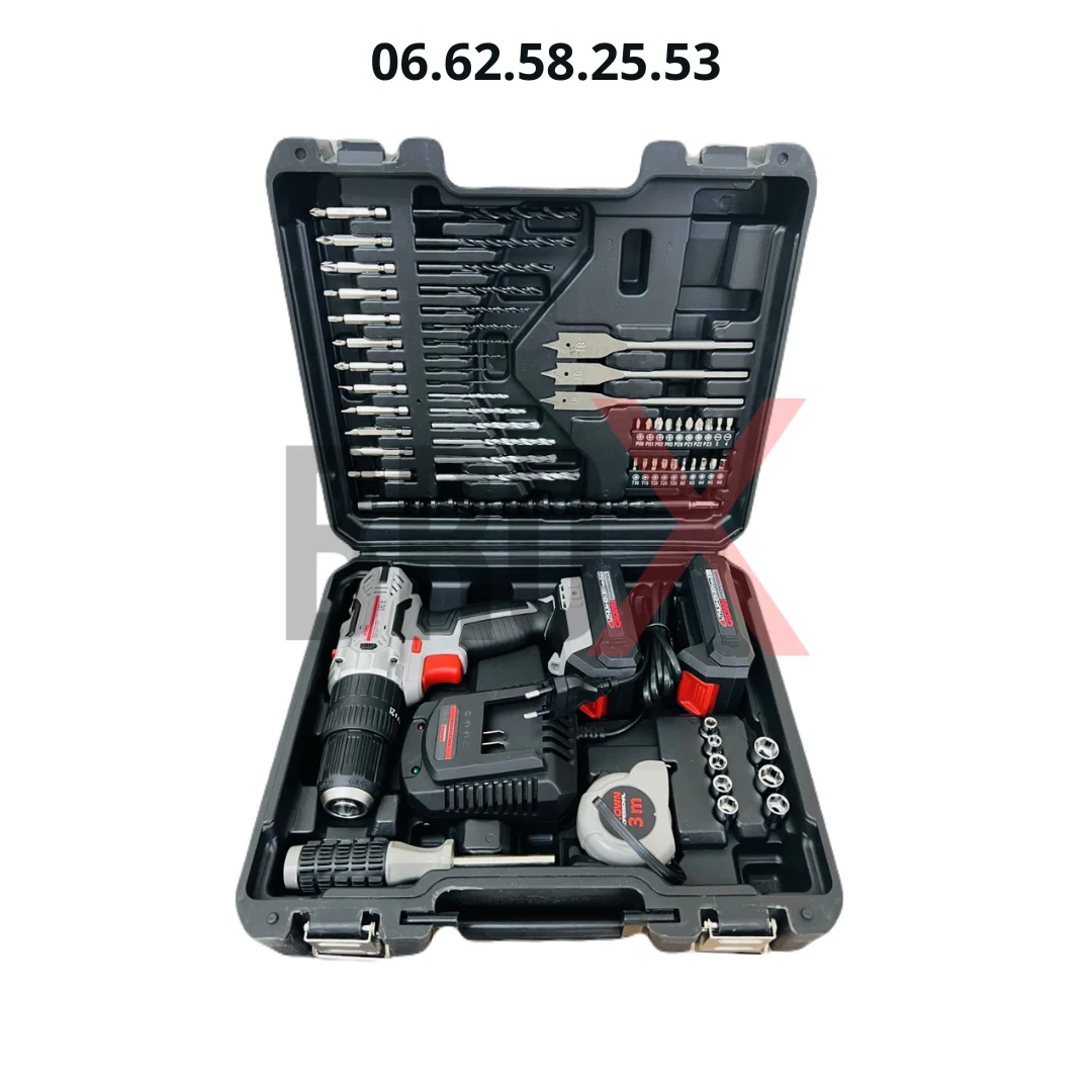 Visseuse Perceuse à Percussion Sans Fil 2 Batteries 20v 2Ah avec Kit d’outils et d’accessoires 62Pcs CROWN CT21102H-2-(62) EK