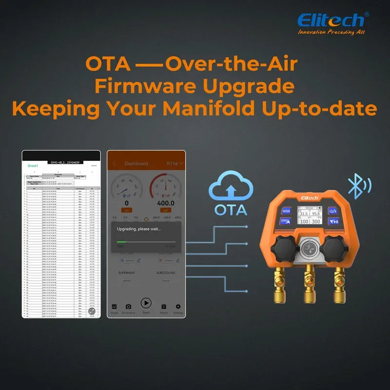 Elitech DMG-4B Digital Manifold Gauge Set avec App Control pour HVAC Systems
