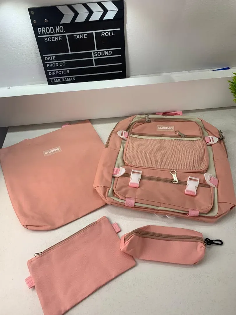 Ensemble de sacs d’école Kawai pour adolescents 4Pcs V3 CLBD Rose – محفظة 4 قطع كاواي وردي