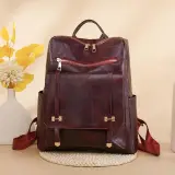 Sac à dos rétro en cuir synthétique pour femme Grenat - حقيبة ظهر نسائية من الجلد