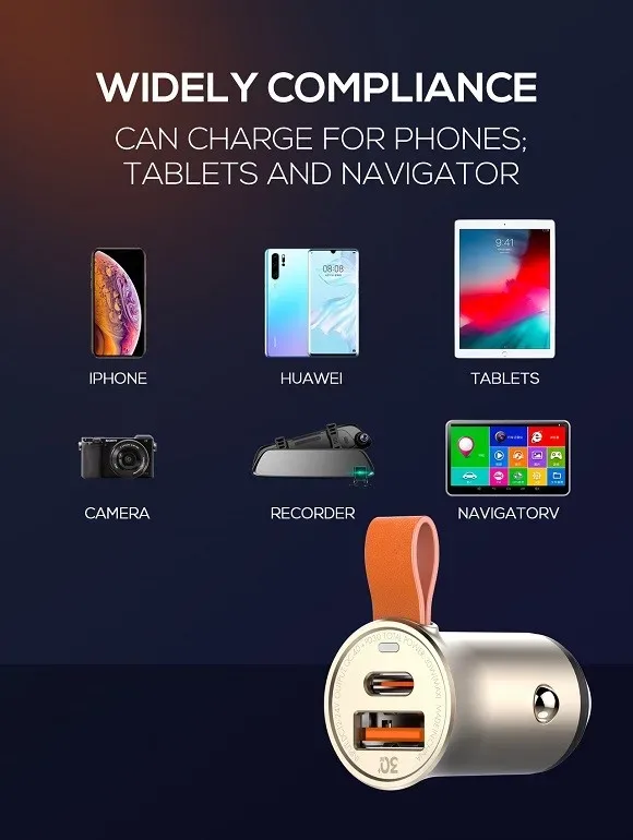 30W ULTRA Mini Zinc Alloy Shell Car Charger C509Q