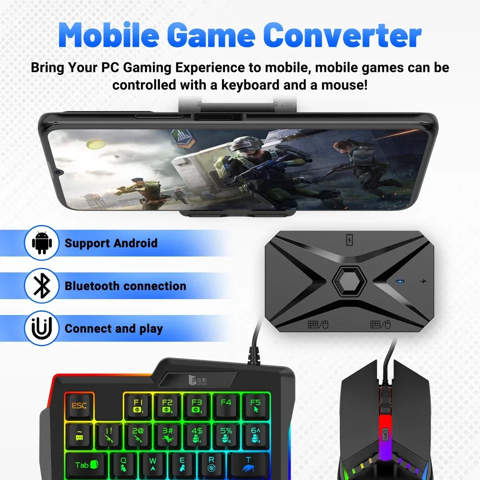M1 Pro+ – Combo Gaming Mobile 5-en-1 Clavier, Souris & Support Téléphone