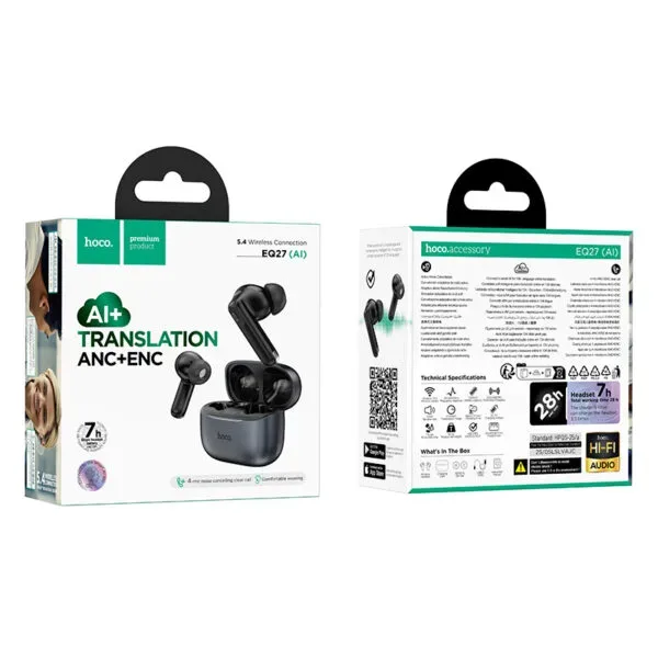 HOCO EQ27 AI – Écouteurs Bluetooth 5.4 avec ANC & ENC, Traduction 134 Langues