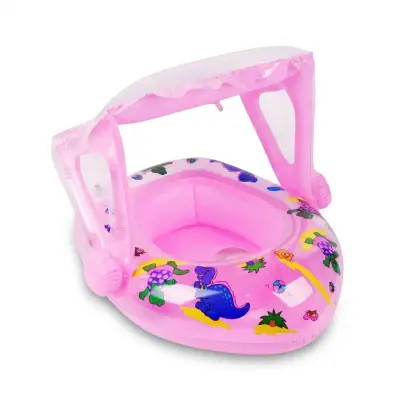 Bouée Siège Gonflable rose pour Bébé avec Pare-Soleil – Rose Motif Dinosaures, 80cm