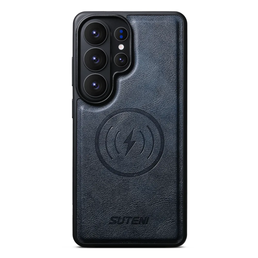 Case anti-choc S24 Ultra / S25 Ultra — جلد صناعي فاخر ،  يدعم الشحن الاسلكي بدون نزع  الكوفر