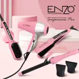 مجموعة العناية وتصفيف الشعر الاحترافية 5 في 1 من ENZO - إصدار Supercare Pro الوردي