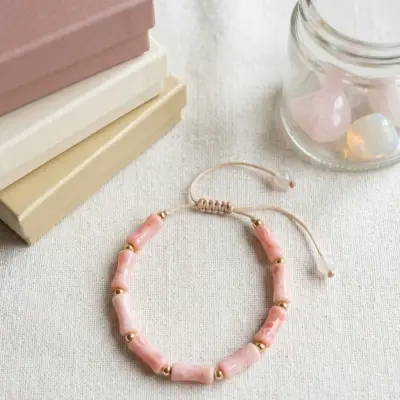 Bracelet, pierre naturelle, corail, rose