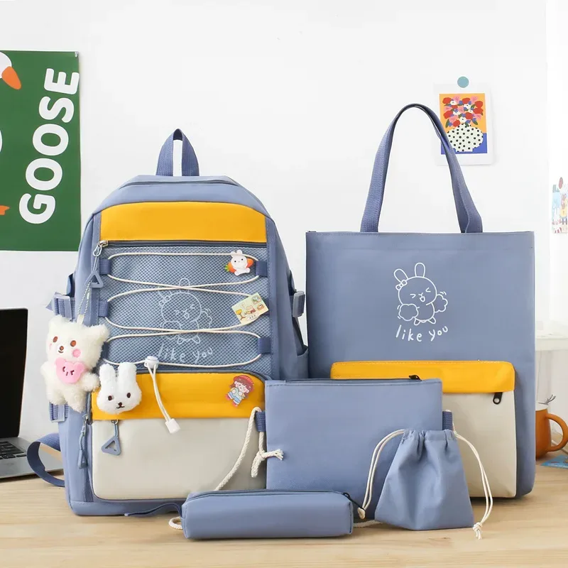 Sac à Dos Multifonctionnel Kawaii Grand Volume Imperméable et Résistant 5Pcs Mauve SACKDS33MV - حقيبة ظهر بعدة قطع بتصميم كاوايي