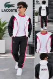 طقم رياضي ولادي 3 بياس Lacoste – جاكيت + تيشورت + سروال بتصميم عصري