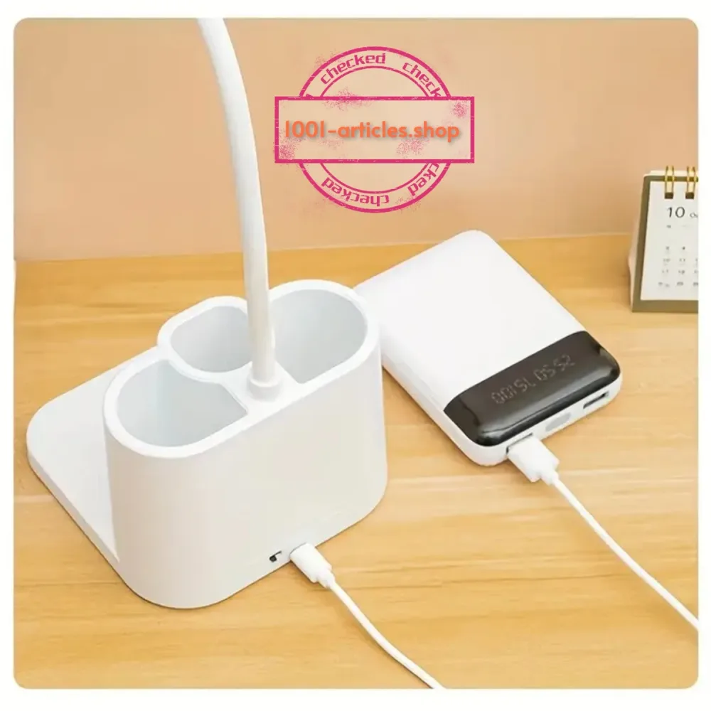Lampe LED de Bureau 02 en 01 Rechargeable USB, avec Porte-crayon