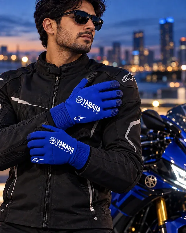 Gants de Moto Yamaha Racing Bleus avec Grip Antidérapant et Doigts Tactiles