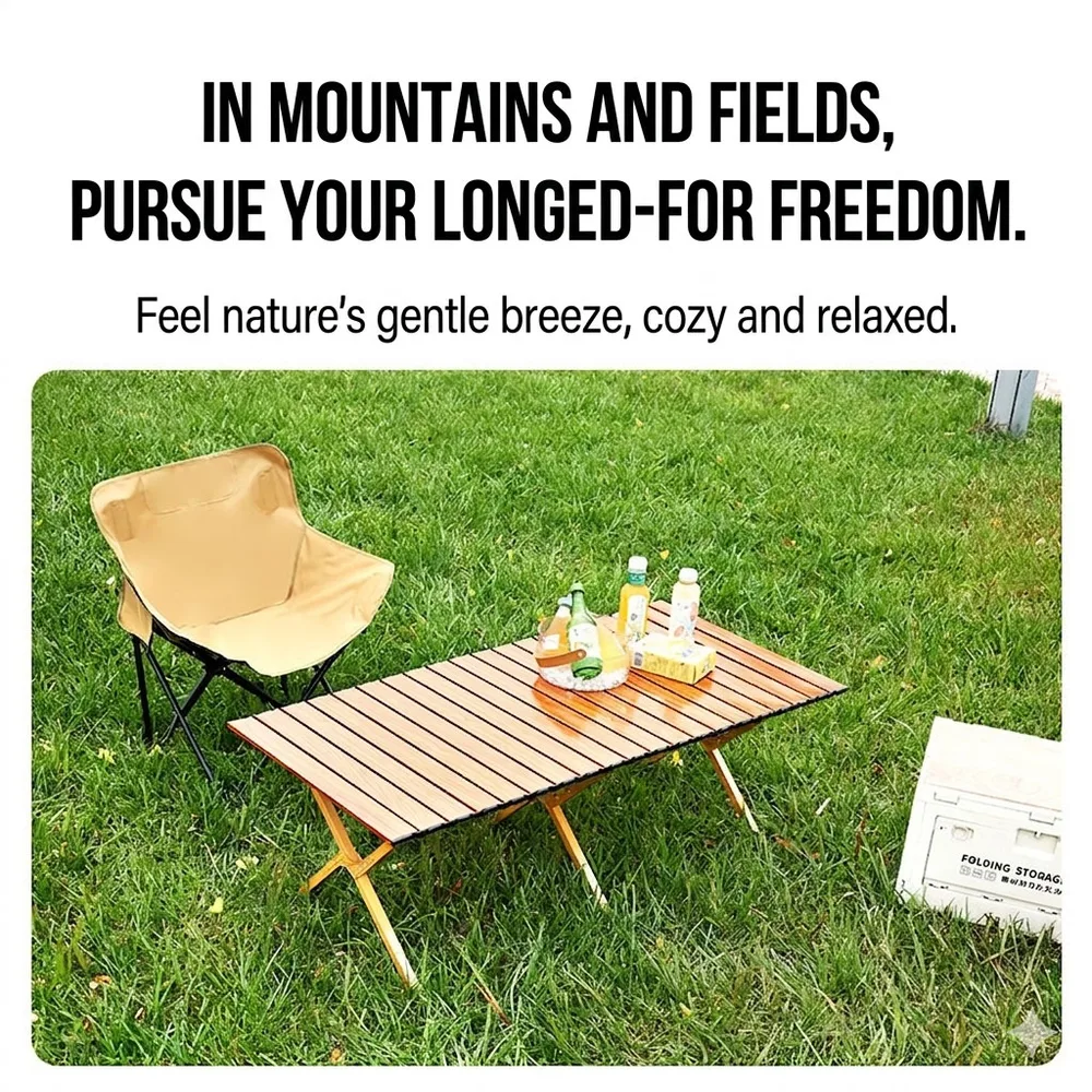 Table de Camping Pliante en Aluminium avec Design Grain de Bois - طاولة تخييم ألمنيوم قابلة للطي بتصميم خشبي