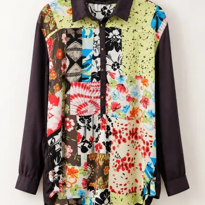 Chemisier Femme Zara Basic – Patchwork Floral Multicolore