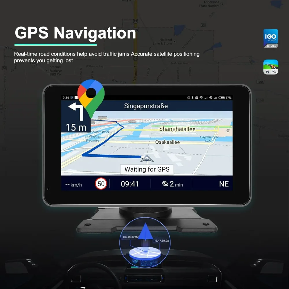 Écran Autoradio Portable 7P Tactile - CarPlay et Android Auto - شاشة السيارة الذكية المحمولة 7 بوصة تدعم كربلاي وأندرويد أوتو