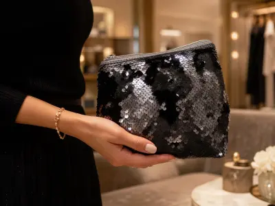 ✨ Pochette Sequins Réversibles Noir & Argent