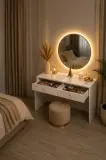 👆 كوافوز عصري ( 80×30 سنتم )مع مرآة LED مضيئة (65×65 سنتم ) ✨️🪞 | أناقة وترتيب في قطعة واحدة ✨️.