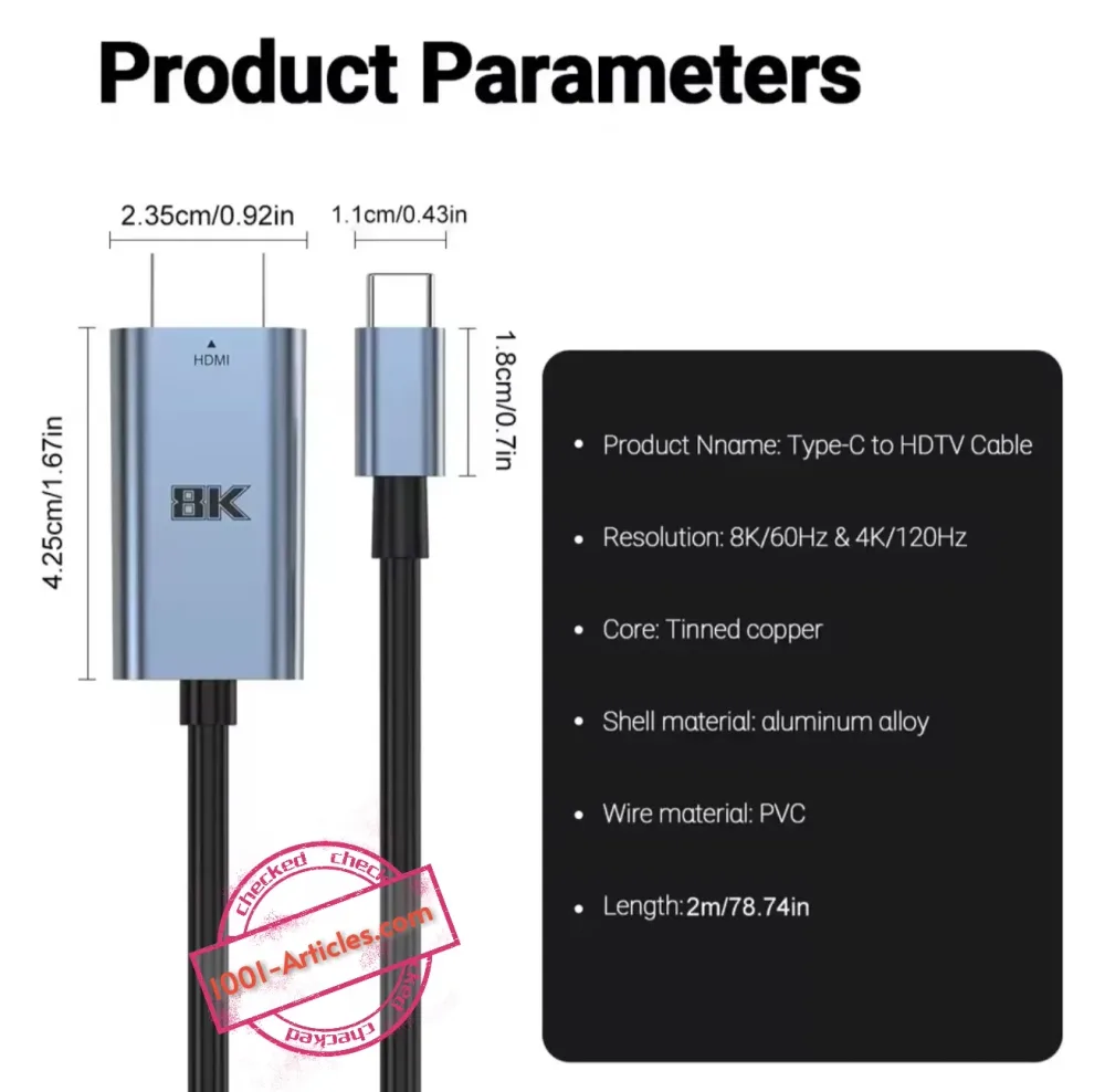Adaptateur Type C vers HDMI 8k @ 60Hz 4K @ 120Hz, câble HDTV convertisseur TV.