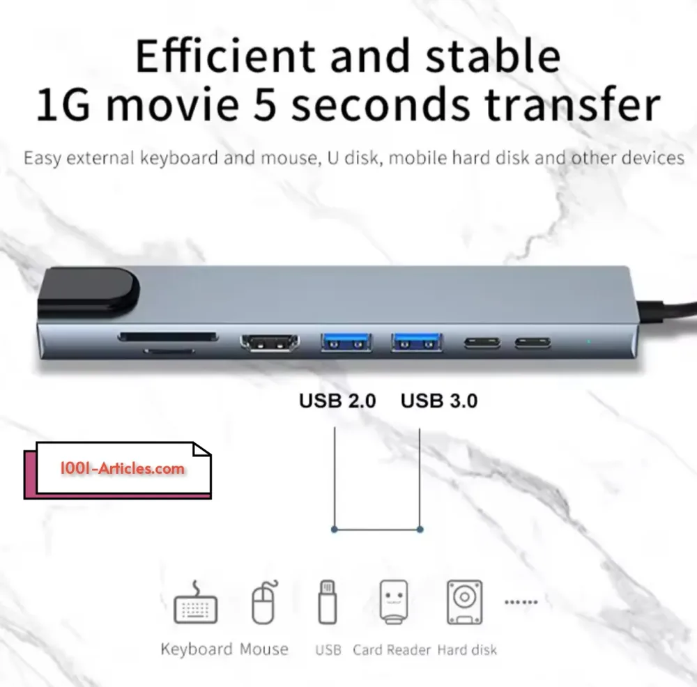 Adaptateur USB 8 en 1, Type C, 4K HDTV, Carte TF SD, Port RG45