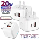 Chargeur Pro double ports USB et Type-C, Fast Charge PD 20W, Version UK.