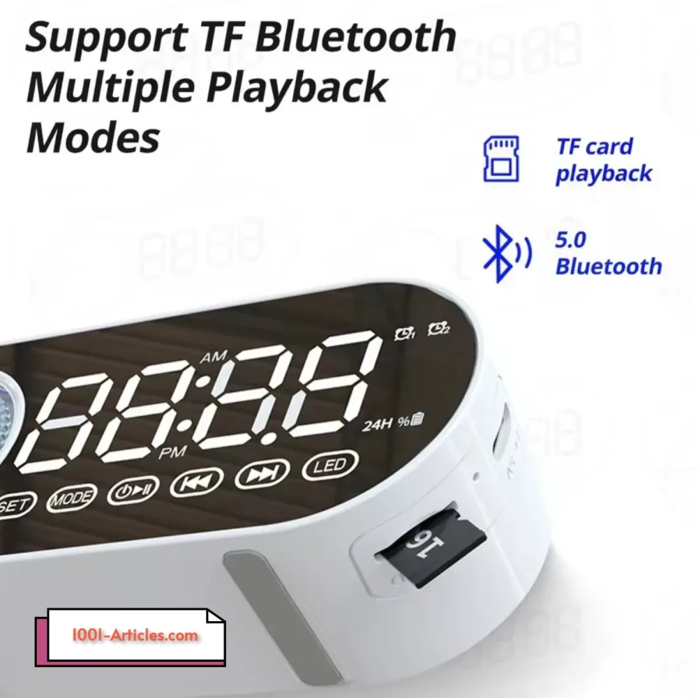 G-30, Miroire Horloge, Radio FM, Bluetooth, Haut Parleur, USB, Micro SD Carte