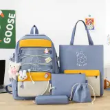 Sac à Dos Multifonctionnel Kawaii Grand Volume Imperméable et Résistant 5Pcs Bleu SACKDS33BL - حقيبة ظهر بعدة قطع بتصميم كاوايي