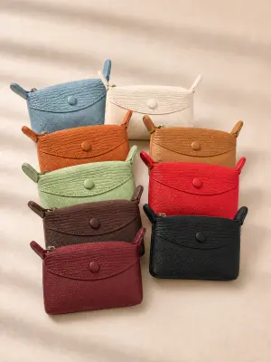 Mini pochette porte-monnaie en cuir grainé