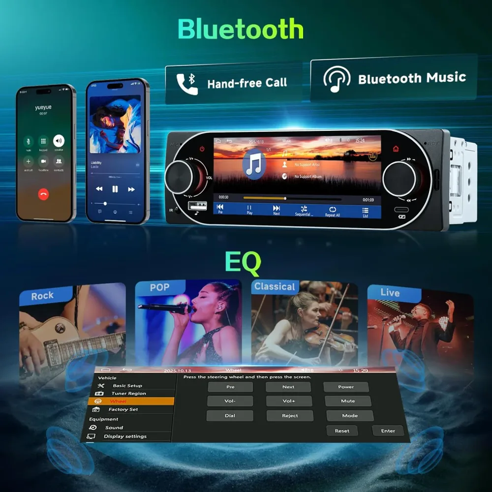 Autoradio 1Din Écran Tactile 5" IPS - Apple CarPlay et Android Auto Sans Fil Charge Rapide Type-C - راديو سيارة ذكي بشاشة لمس 5 بوصة تدعم و لاسلكيًا