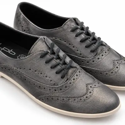 Chaussures Femme LPB – Gris Foncé – Richelieu à Lacets – Détails Brogués