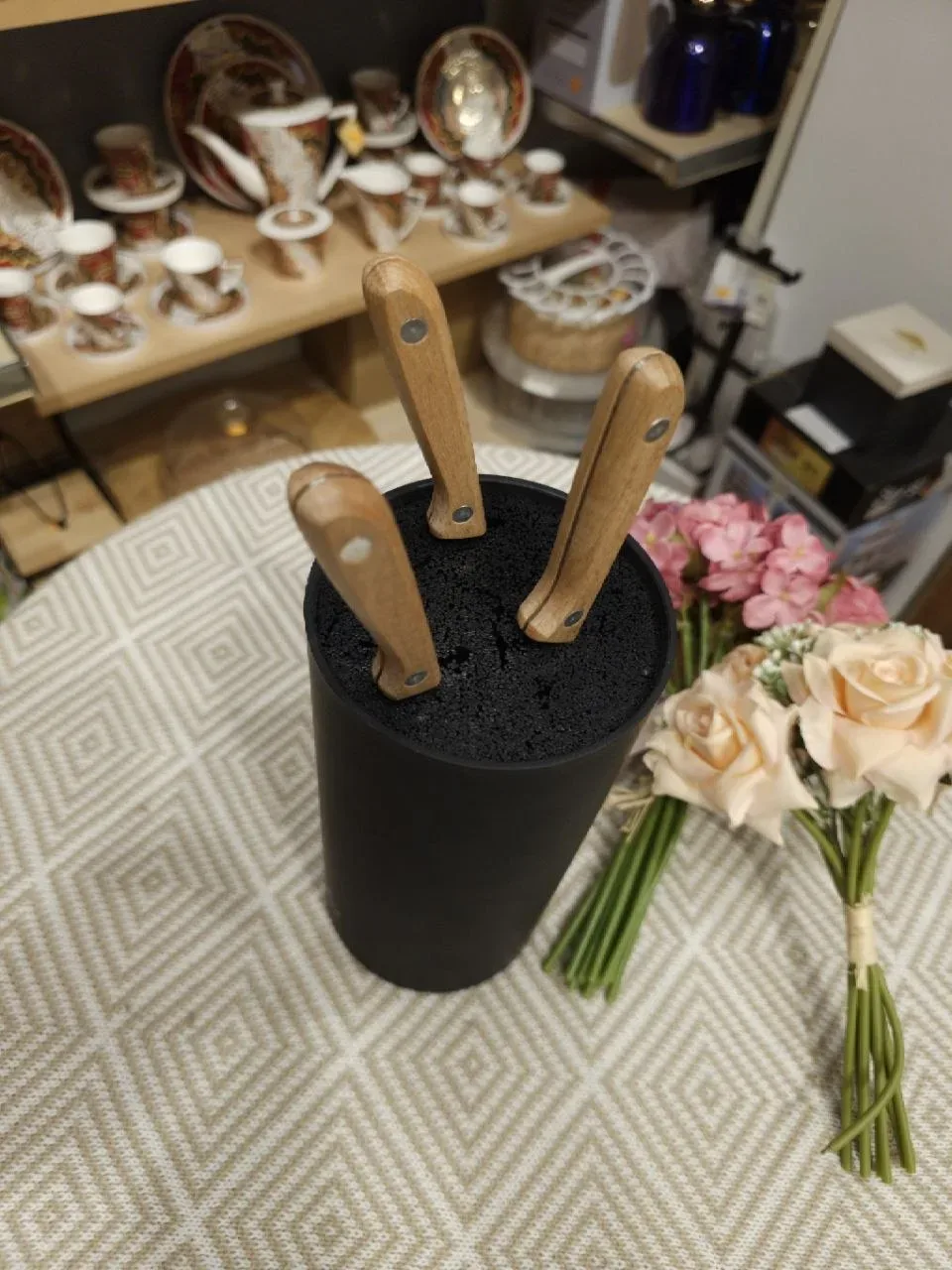 🔪 BLOC PORTE-COUTEAUX SABATIER AVEC 4 COUTEAUX BOIS